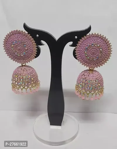 Pink Alloy Beads Jhumkas Earrings For Women-thumb0
