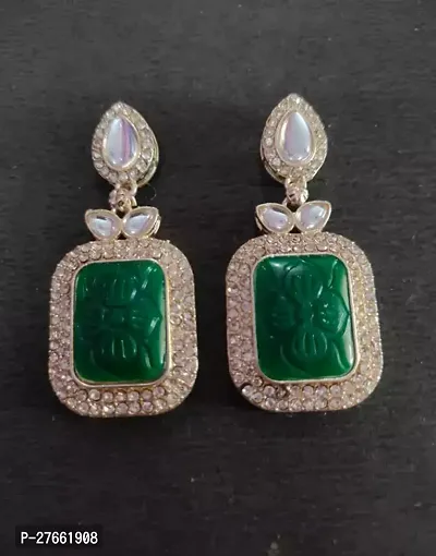 Green Alloy American Diamond Drop Earrings Earrings For Women-thumb0