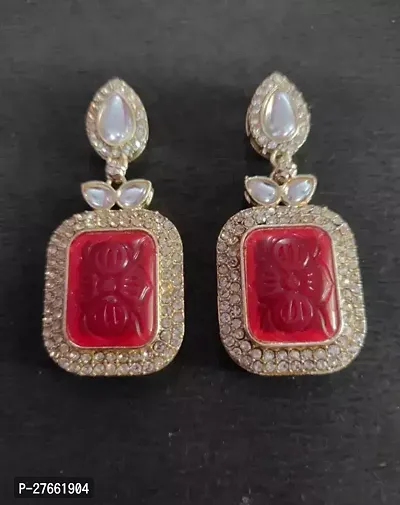 Red Alloy American Diamond Drop Earrings Earrings For Women-thumb0