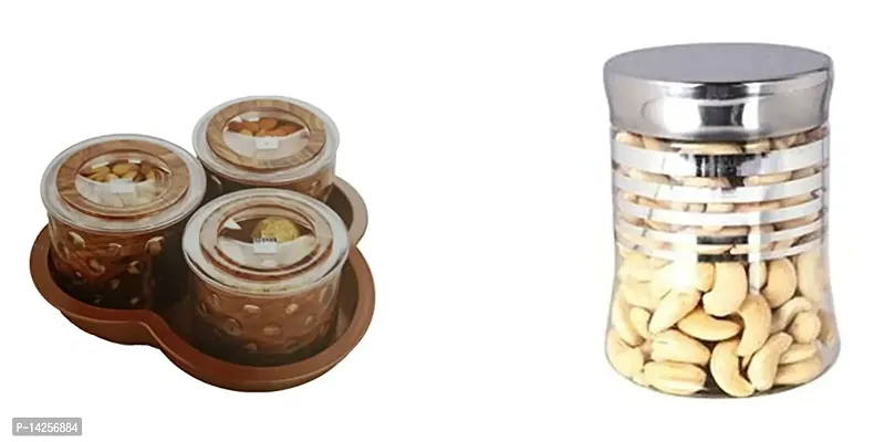 Multipurpose Storage Jars With Tray For Kitchen Use, Pack Of 2