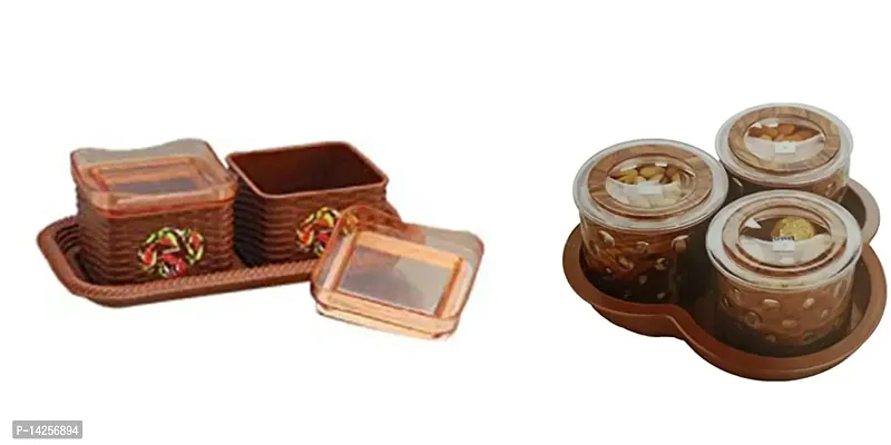 Multipurpose Storage Jars With Tray For Kitchen Use, Pack Of 2