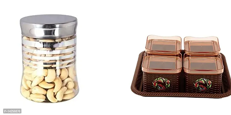 Multipurpose Storage Jars With Tray For Kitchen Use, Pack Of 2