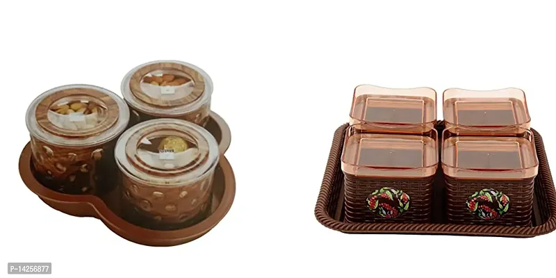 Multipurpose Storage Jars With Tray For Kitchen Use, Pack Of 2