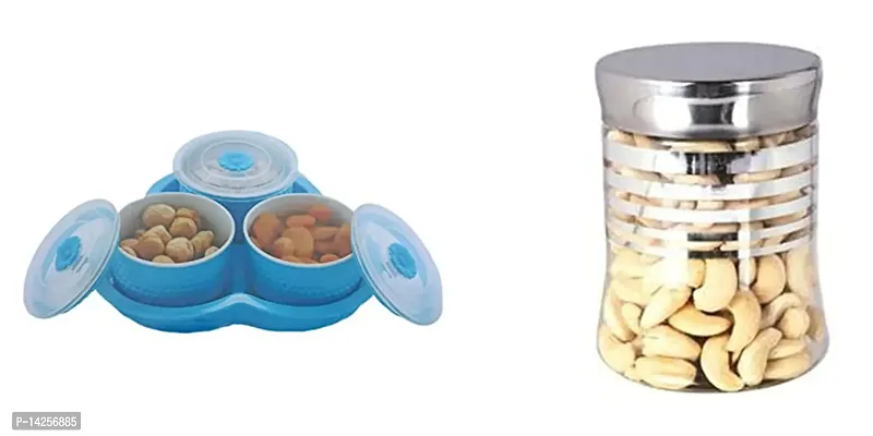 Multipurpose Storage Jars With Tray For Kitchen Use, Pack Of 2