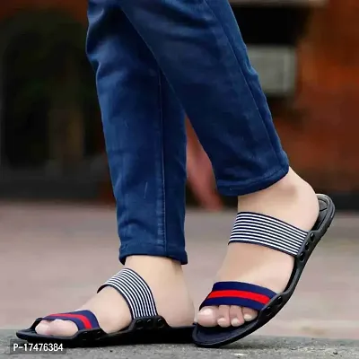 Stylish Navy Blue Elastic Slippers For Men-thumb0