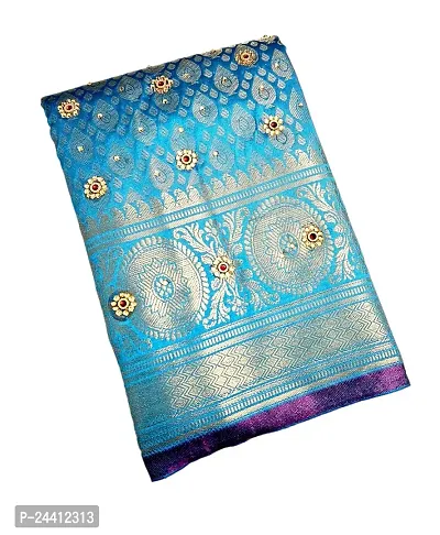 Kanjeevaram Brocade Pattu Soft silk Saree With Zari Woven Pallu and 0.8m blouse piece (Firoza)-thumb0