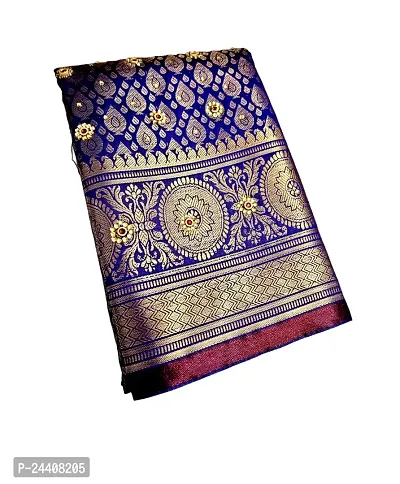 Kanjeevaram Brocade Pattu Soft silk Saree With Zari Woven Pallu and 0.8m blouse piece (Blue)-thumb0