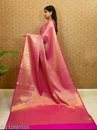 Creative Collection Kanjeevaram Raw Silk Saree With Blouse Piece Zari Woven Work Sarees For Woman (Pink)-thumb2