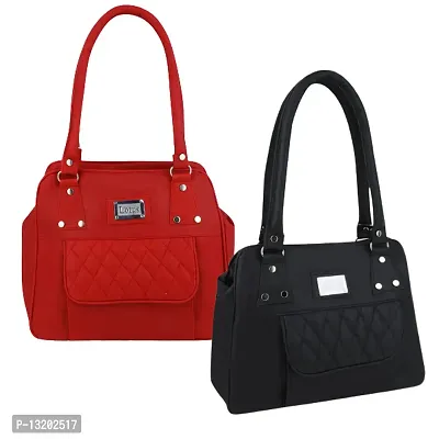 Stylish Multicoloured PU Self Pattern Handbags For Women Pack of 2-thumb0