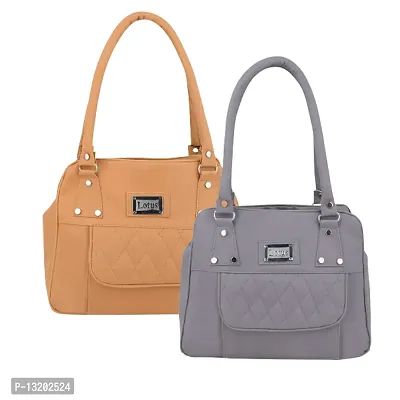Stylish Multicoloured PU Self Pattern Handbags For Women Pack of 2