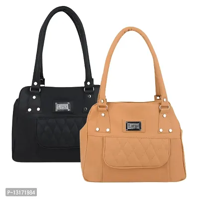 Stylish Multicoloured PU Self Pattern Handbags For Women Combo Pack Of 2-thumb0