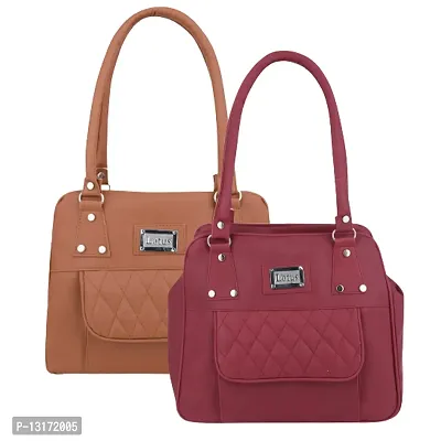 Stylish Multicoloured PU Self Pattern Handbags For Women Combo Pack Of 2-thumb0