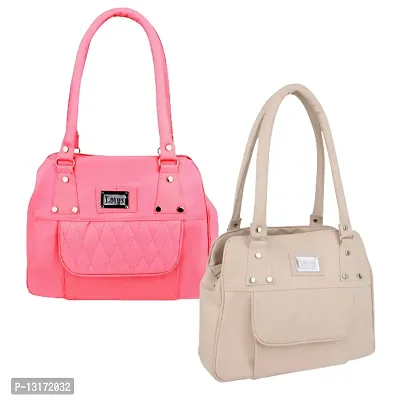 Stylish Multicoloured PU Self Pattern Handbags For Women Combo Pack Of 2-thumb0