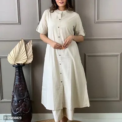 Elegant White Self Design Cotton Kurta with Palazzo Set For Women-thumb0