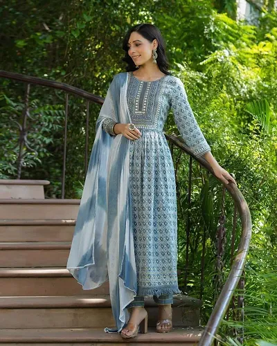 Classic Rayon Kurta, Bottom and Dupatta Set for Women