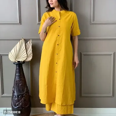 Elegant Yellow Self Design Cotton Kurta with Palazzo Set For Women-thumb0