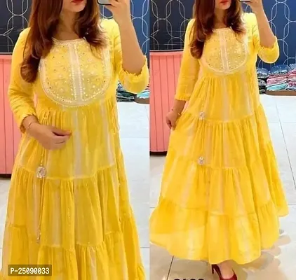 Elegant Yellow Embroidered Cotton Kurta For Women-thumb0