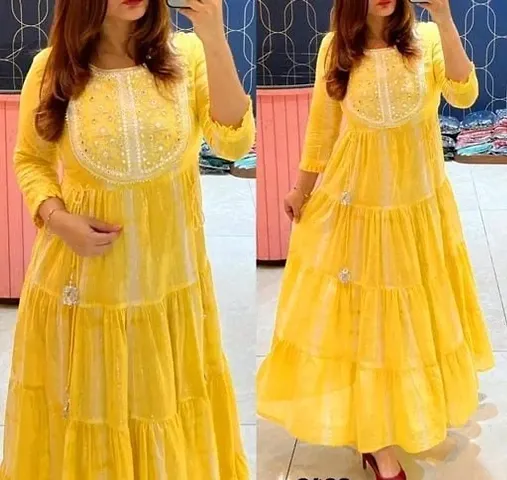 Stylish Cotton Blend Self Design Anarkali Kurta