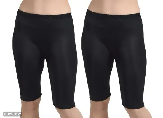 RICONIC Womens  Girls Nylon Lycra Stretchable Cycling Shorts/Under Skirt Shorts, Safety Shorts Black(Pack of 2)-thumb0