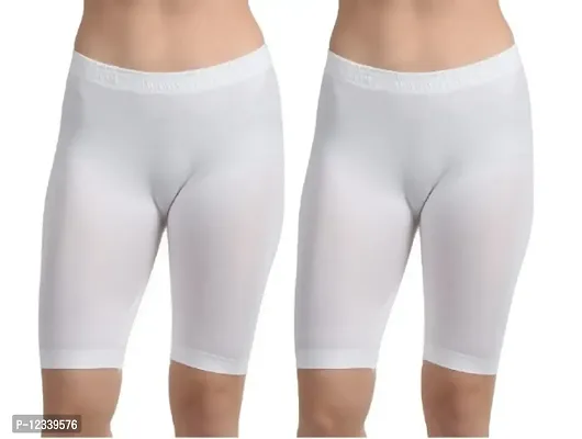 RICONIC Womens  Girls Nylon Lycra Stretchable Cycling Shorts/Under Skirt Shorts, Safety Shorts White(Pack of 2)-thumb0