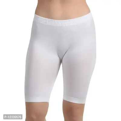 RICONIC Womens  Girls Nylon Lycra Stretchable Cycling Shorts/Under Skirt Shorts, Safety Shorts White(Pack of 2)-thumb3