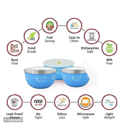 ALSAAS-PERFECT CHOICE Stainless Steel Round airtight Lid Bowl/Box/Kitchen Food Storage Containers, Tiffin, Lunch Box (Blue Spairl P3)-thumb3