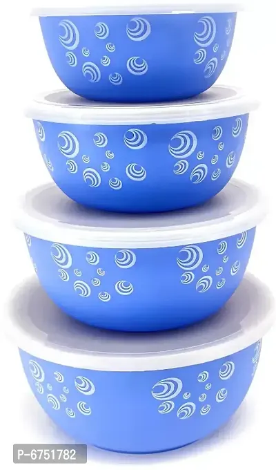 Microwave Safe, Containers, Tiffin, Lunch Box, Mixing Bowls With Euro Lid, Designer Blue Spiral Set Of 4 Stainless Steel Disposable Decorative Bowl (Blue, Pack Of 4)