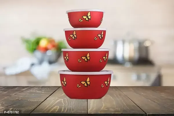 Microwave Safe Bowl Euro Lid Airtight Designer Red Butterfly Bowls Set Of 4 Stainless Steel Disposable Decorative Bowl (Red, Pack Of 4)-thumb3