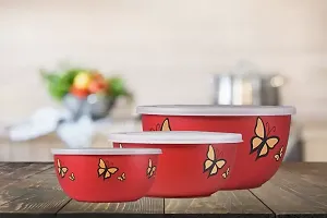 Microwave Safe Tiffin Lunch Box Bowls Lid Airtight Designer Butterfly Set Of 3 Stainless Steel Disposable Decorative Bowl (Red, Pack Of 3)-thumb4