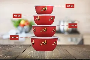Microwave Safe Bowl Euro Lid Airtight Designer Red Butterfly Bowls Set Of 4 Stainless Steel Disposable Decorative Bowl (Red, Pack Of 4)-thumb1