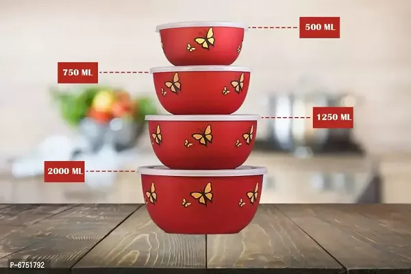 Microwave Safe Bowl Euro Lid Airtight Designer Red Butterfly Bowls Set Of 4 Stainless Steel Disposable Decorative Bowl (Red, Pack Of 4)-thumb2
