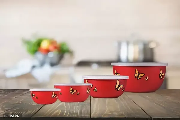 Microwave Safe Bowl Euro Lid Airtight Designer Red Butterfly Bowls Set Of 4 Stainless Steel Disposable Decorative Bowl (Red, Pack Of 4)