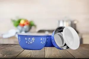 Microwave Safe Containers Lunch Box With Euro Lid Designer Blue Spiral Set Of 3 Stainless Steel Disposable Decorative Bowl (Blue, Pack Of 3)-thumb4