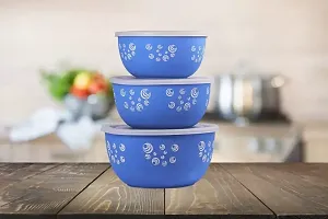 Microwave Safe Containers Lunch Box With Euro Lid Designer Blue Spiral Set Of 3 Stainless Steel Disposable Decorative Bowl (Blue, Pack Of 3)-thumb3