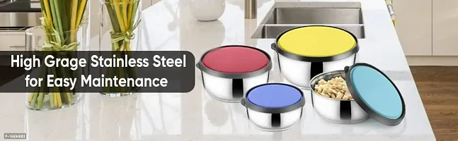 ALSAAS-PERFECT CHOICE Stainless Steel Microwave Safe Bowls Steel Set 4 Multi Color LID-thumb3