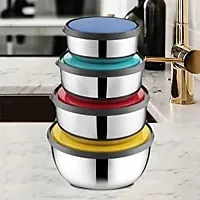 ALSAAS-PERFECT CHOICE Stainless Steel 18cm, 16cm, 14cm, 12cm Dinner Set Bowls Pack of 4 with Multicolor lid-thumb2