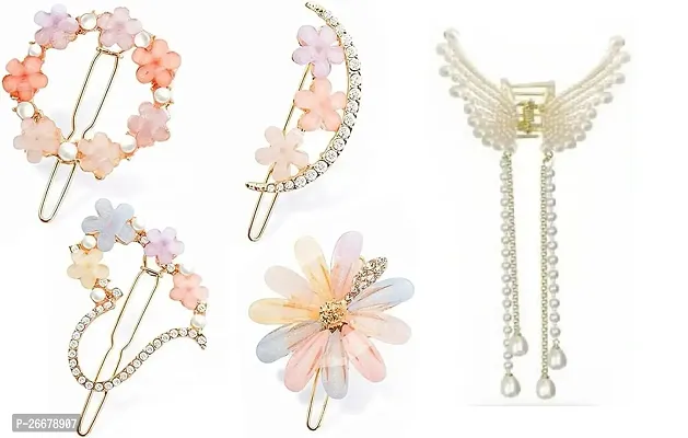 THE GLAM NIYATI Fashion Style Flower Lock Hair Clip with Elegant Tassel Pearl Butterfly Hair Clip Flying Metal Hair Claw Clips