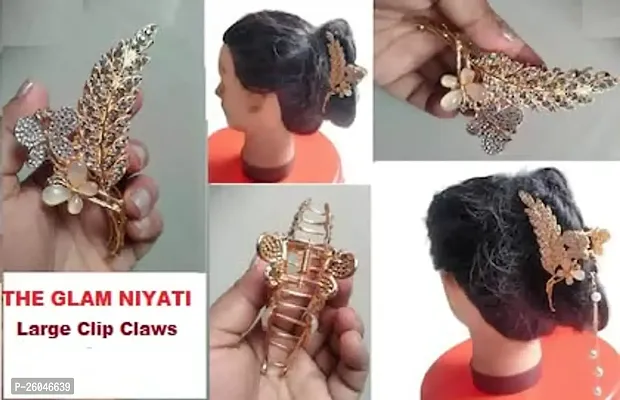 THE GLAM NIYATI Large Clip Claws Alloy Metal Hair Claw Clip for Women Large Stylish Butterfly  Leaf Stone||Pearl Hair Clip Clutcher For Women-thumb4
