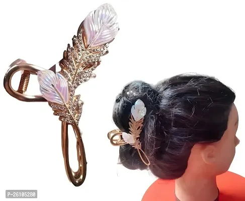 THE GLAM NIYATI Feather Leaf Design Old Brass Alloy Metal Hair Pin Clip for Girls and Women -Vintage-thumb5