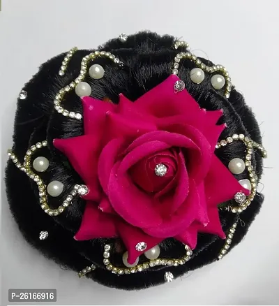 THE GLAM NIYATI Artificial Pink Rose Flower Bun/Juda Maker/Flower Gajra/Hair Accessories for Girls and Women