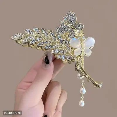 THE GLAM NIYATI Fashion Shiny Crystal Leaves Barrettes for Women Summer Metal Butterfly Shark Hairpin Female Cute Large Claw Hair Clip-thumb0