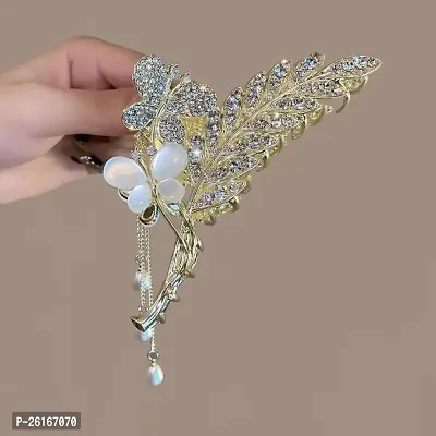 THE GLAM NIYATI Fashion Shiny Crystal Leaves Barrettes for Women Summer Metal Butterfly Shark Hairpin Female Cute Large Claw Hair Clip-thumb2