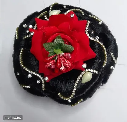 THE GLAM NIYATI Artificial Red Rose Flowers Bridal Bun/Gajra Juda/Accessories Bun For Women, Girls, Color-Red (Pack of 1)/Hair Extension for Girls and Women