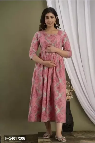 Stylish Pink Rayon Printed Maternity Kurti For Women-thumb0