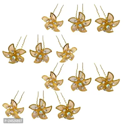 Dkb Hair Golden Bun Pin Fancy Juda Pins With Crystal Rhinestone For Women And Girls Set Of 12