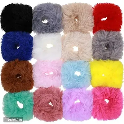 Dkb Women Hair Rubber Bands Ponytail Holder Fluffy Faux Rope Furry Multicolour Pack of 16