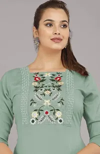 Glamson Women's Viscose Rayon Calf Length Pista Embroidered Round Neck 3/4 Sleeve Kurti(Pack of 1,S)-thumb3