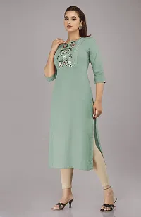 Glamson Women's Viscose Rayon Calf Length Mint Green Embroidered Square Neck 3/4 Sleeve Kurti(Pack of 1,L)-thumb2
