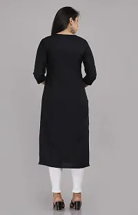 Glamson Women's Viscose Rayon Calf Length Black Embroidered Asymmetric Neck 3/4 Sleeve Kurti(Pack of 1,L)-thumb1