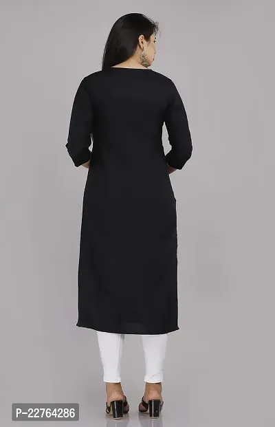 Glamson Women's Viscose Rayon Calf Length Black Embroidered Asymmetric Neck 3/4 Sleeve Kurti(Pack of 1,L)-thumb2